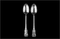 PAIR OF GEORGE IV ENGLISH SILVER STUFFING SPOONS