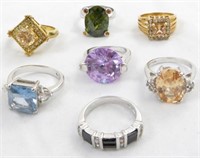 (7) FASHION RINGS with COLORED STONES
