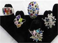 (5) FASHION COSTUME RINGS with COLORED STONES