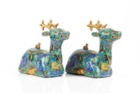 PAIR OF CHINESE CLOISONNE DEER CENSERS