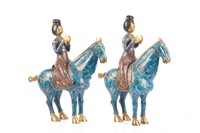 PAIR OF CHINESE CLOISONNE FIGURES ON HORSEBACK