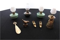 Miniature Metal Oil Lamps & Brass Figurines