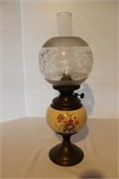 Bronze & Ceramic Floral Double Burner Globe Lamp