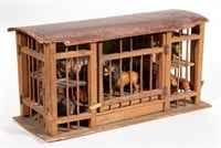 GERMAN WOODEN ZOO CAGE TOY WITH COMPOSITION /
