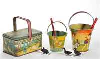VINTAGE LITHOGRAPHED AND ENAMELED TIN TOYS AND