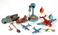 ASSORTED VINTAGE METAL AND WOOD TOYS, LOT OF 12,