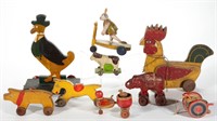 ASSORTED FIGURAL ANIMAL PULL TOYS, LOT OF NINE,