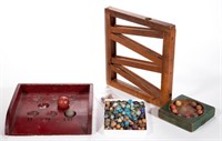 AMERICAN PAINTED WOOD GAMES WITH GLASS AND CLAY