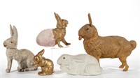 GERMAN RABBIT CANDY CONTAINERS, LOT OF FIVE,