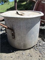Small Wood Wheelbarrow and Aluminum Pot