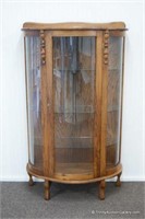 Oak Bow Front Glass Curio Cabinet