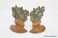 Antique Cast Iron Potted Flowers Bookends