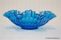 Fenton Glass Thumbprint Colonial Blue 12" Bowl