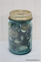 Antique & Vintage Buttons in Pint Blue Mason Jar