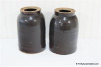 2 Antique Salt Glazed 1/2 Gallon Crock Caning Jars