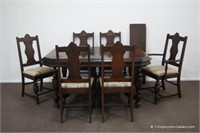 Antique c.1920's Walnut Dining Table & Chair Set
