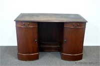 Vintage English Oak Leather Top Desk