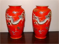 Lot of 2 Japanese Satsuma Dragon Vases