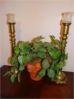 Decor Lot w/ 2 Large Brass Candlesticks & Pot