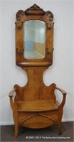 Antique c.1880's Oak Hall Tree Bench w/ Mirror