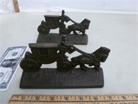 Pair of Hubley Cast Book Ends - Horse w/ Carriage