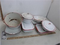 Red & White Porcelain Enamelware Pots & Pans