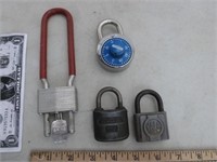 4 Padlocks - Master Lock w/ Key, Master Combo,
