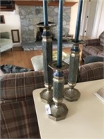 3 Decorative Brass Candle Sticks and Leaf Bowl