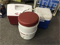 3 Gallon Igloo Water Cooler and 2 Coolers