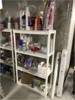 3 Shelf Plastic Shelving Units and Contents
