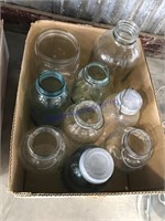 2 qt/ gal canning jars, blue and clear