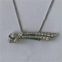 14k WG 4CTTW Diamond & Emerald Brooch/Necklace