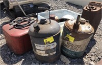 Lot of Gas Cans w/tote of misc shop items