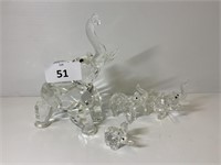4 CRYSTAL ELEPHANTS, DOG & CAT (6 IN TOTAL)