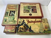 QTY OF VINTAGE CHILDS GAMES, CHEMISTRY SET FOR