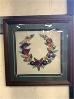 FRAMED SILK RIBBON WREATH PICTURE