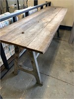 INDUSTRIAL TRESTLE TABLE WITH IRON LEGS