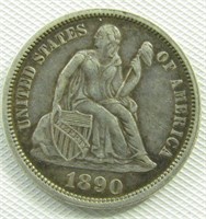 Coin 1890 Liberty Seated Dime  Choice
