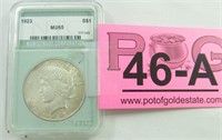 Coin Slab 1923-P Peace Silver Dollar  NTC MS65