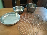 Assorted Aluminum Mixing Bowls and Cooling Racks