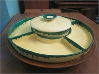 Large Yellow & Green Ceramic Separated Serving