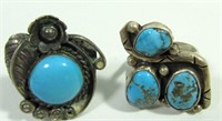 Jewelry Lot of 2 Sterling Silver & Turquoise Rings