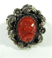 Jewelry Sterling Silver Carved Coral Ring