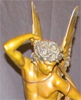 Bronze Statue,  Angel With Bow & Wings Signed