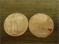 2 .999oz Copper Liberty Rounds Coins 1  AVDP Oz