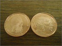 2 .999oz Copper Indian Head Rounds Coins 1