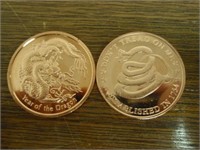 2 .999oz Copper Rounds Coins 1 AVDP Oz. - Snake