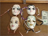 4 Mini Ceramic Masquerade Masks - All Signed