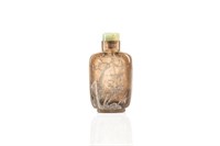 CHINESE SMOKY ROCK CRYSTAL CARVED SNUFF BOTTLE