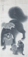 MONUMENTAL CHINESE INK PAINTING SCROLL OF FU LIONS